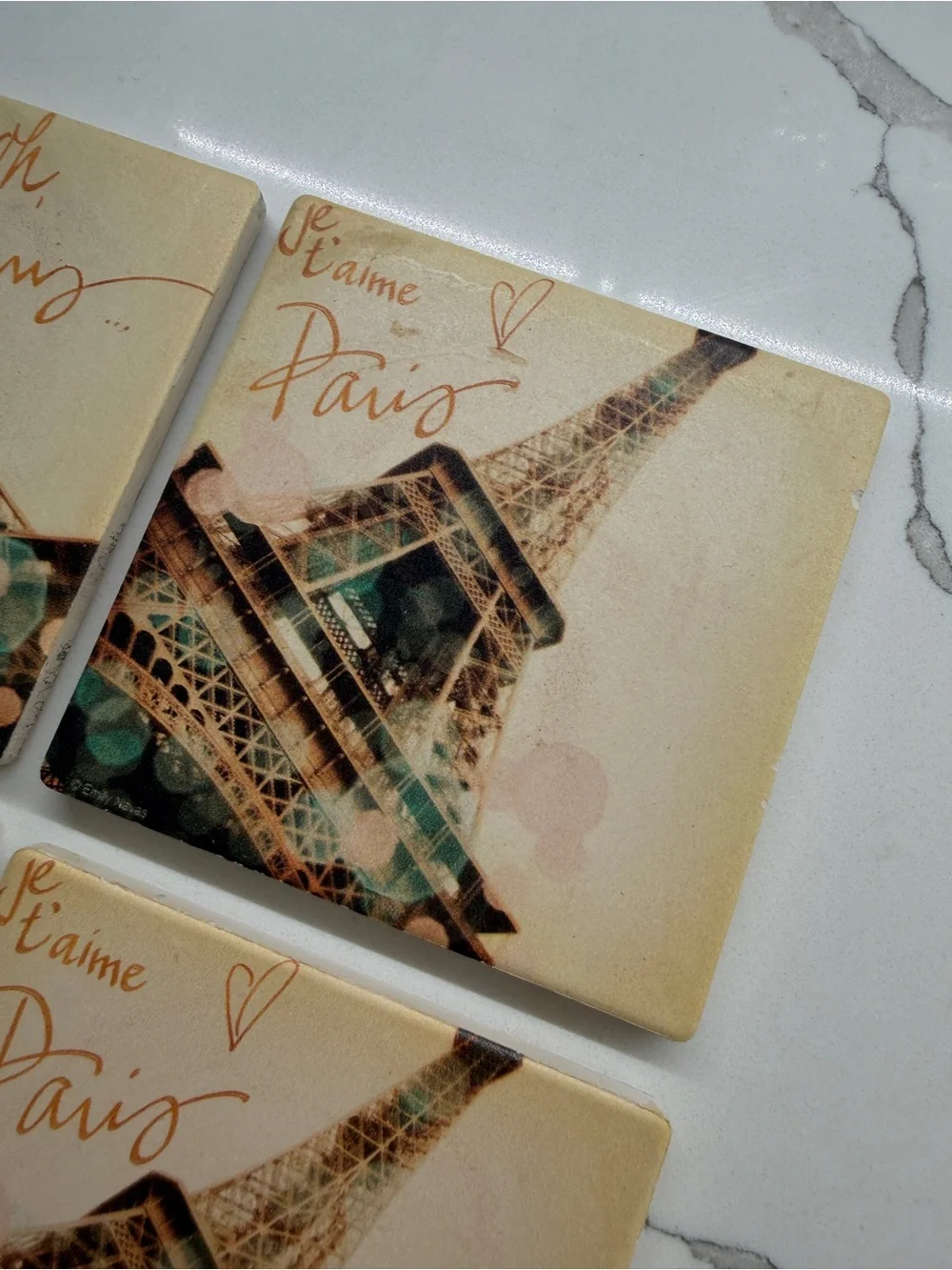 Paris Eiffel Tower Decorative Coasters Set of 4— Beige, Teal, Pink